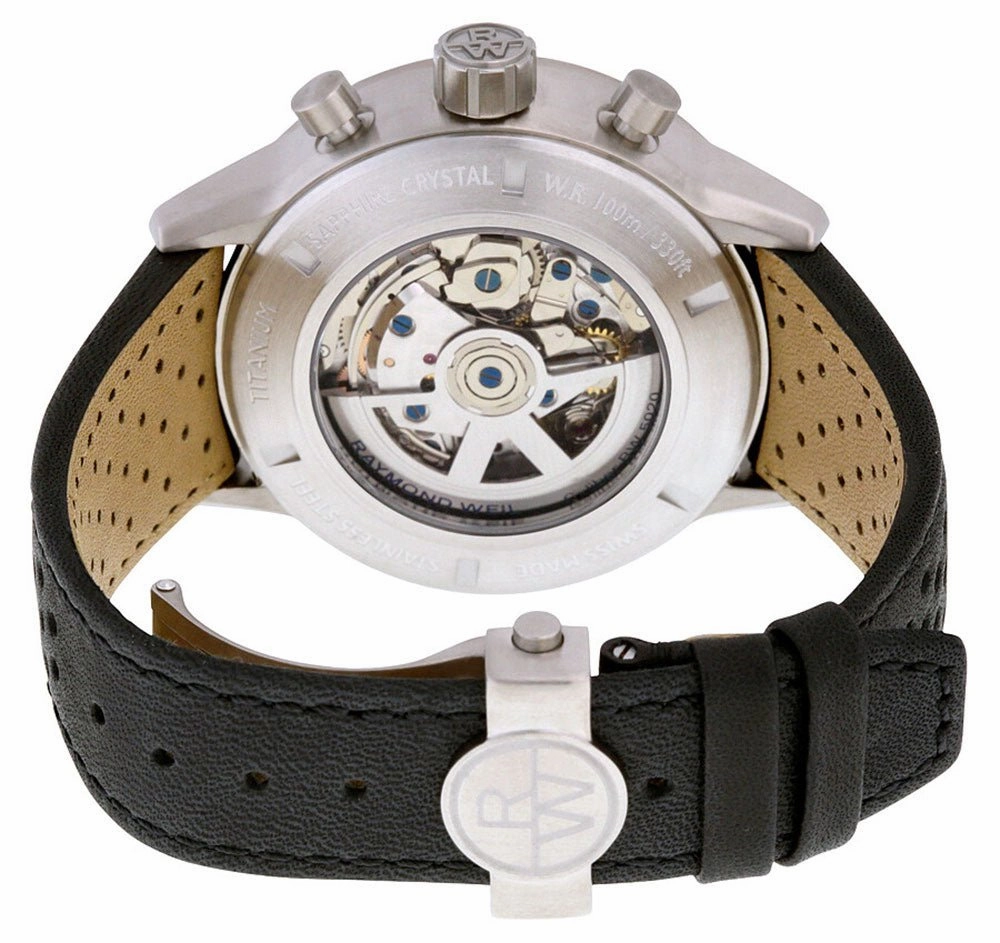 Raymond Weil Freelancer Piper Special Edition Automatic GMT Chronograph Titanium Date Black Leather Mens Watch 7754-TIC-05209
