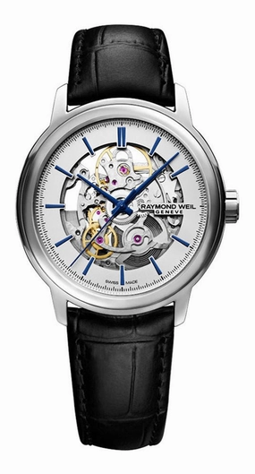 Raymond Weil Maestro Skeleton Dial Black Leather Strap Automatic Mens Watch 2215-STC-65001