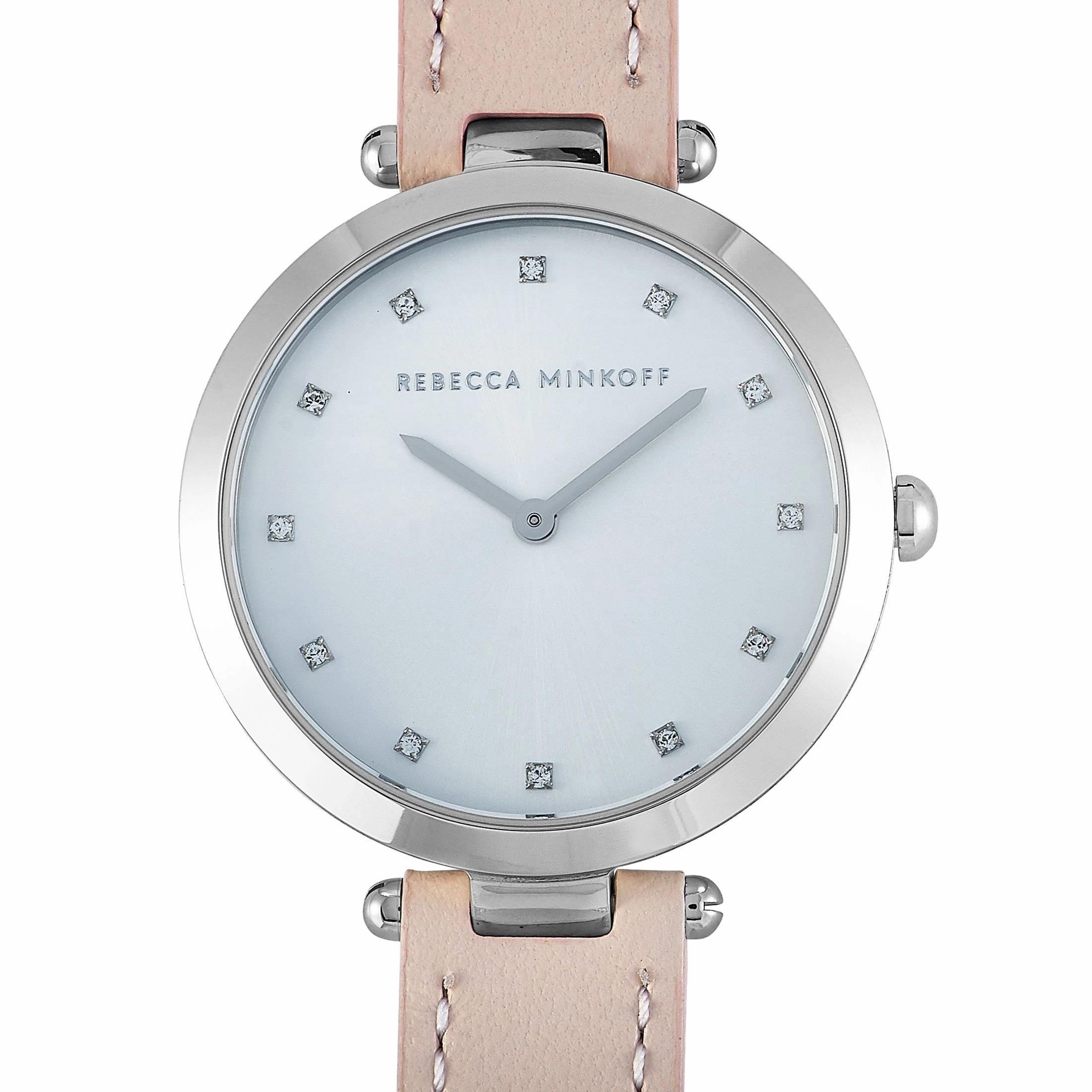 Rebecca Minkoff Nina Silver-Tone Blush Leather Strap Watch 2200398