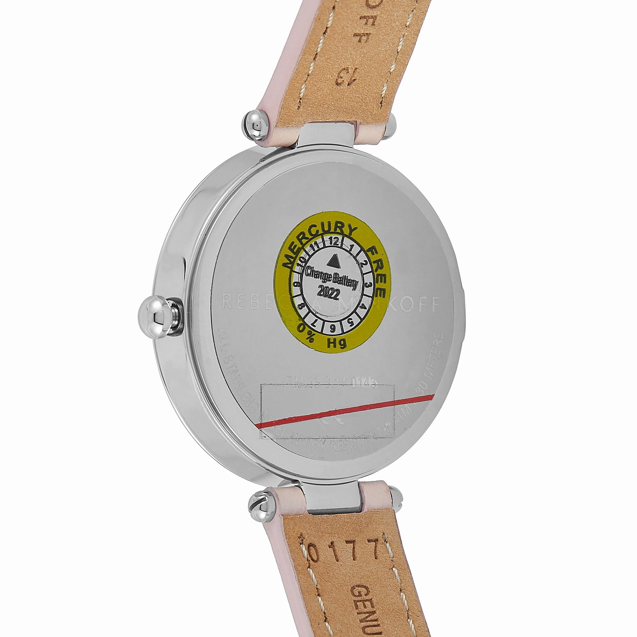 Rebecca Minkoff Nina Silver-Tone Blush Leather Strap Watch 2200398