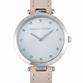 Rebecca Minkoff Nina Silver-Tone Blush Leather Strap Watch 2200398