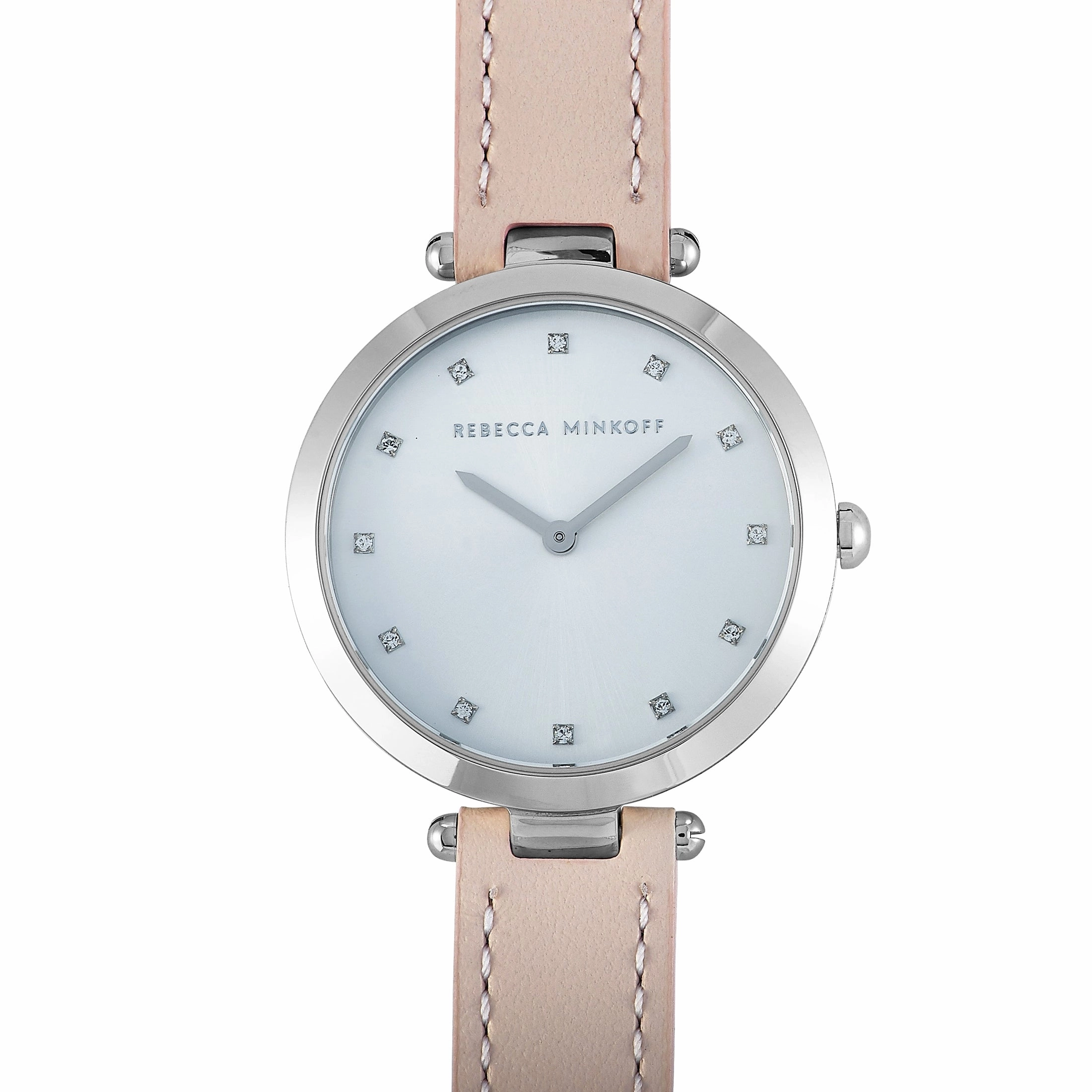 Rebecca Minkoff Nina Silver-Tone Blush Leather Strap Watch 2200398