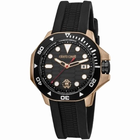 Roberto Cavalli Men's Watch - Classic Quartz Black Dial Rubber Strap | RC5G044P0085