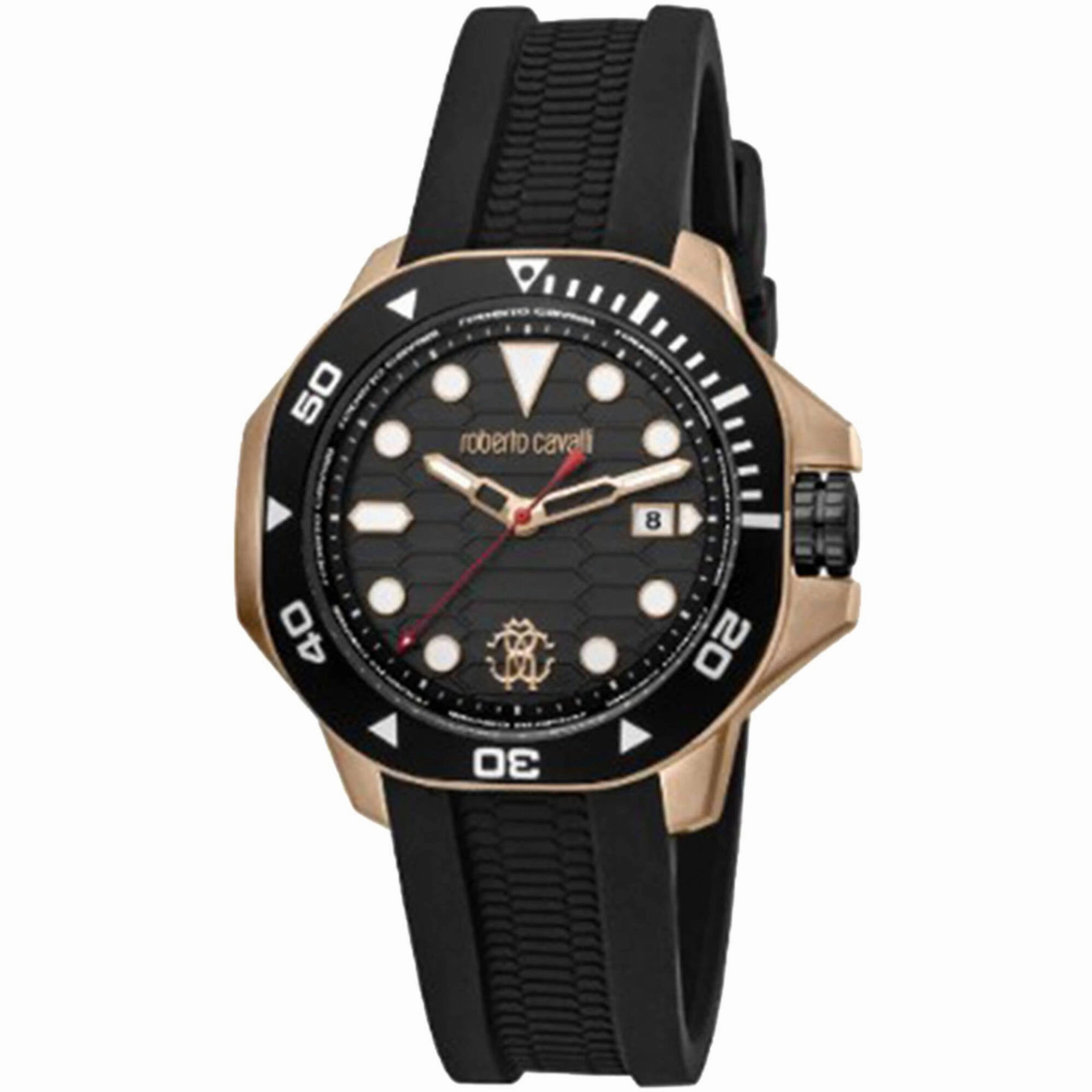 Roberto Cavalli Men's Watch - Classic Quartz Black Dial Rubber Strap | RC5G044P0085