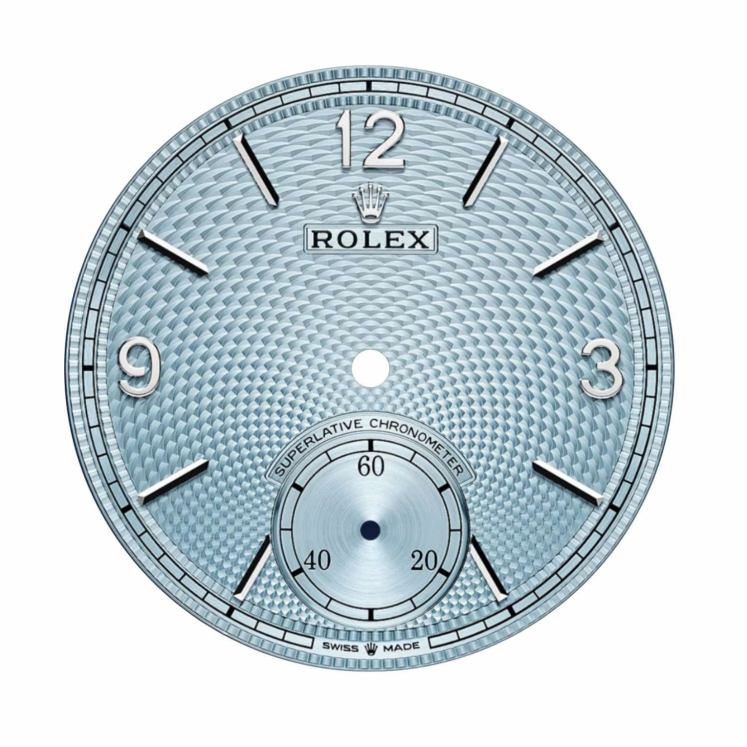 Rolex 1908 39mm - Ref: 52506-0002 - Ice Blue Guilloche Rice-Grain Motif Dial & Platinum Case, Brown Alligator Leather Strap Watch