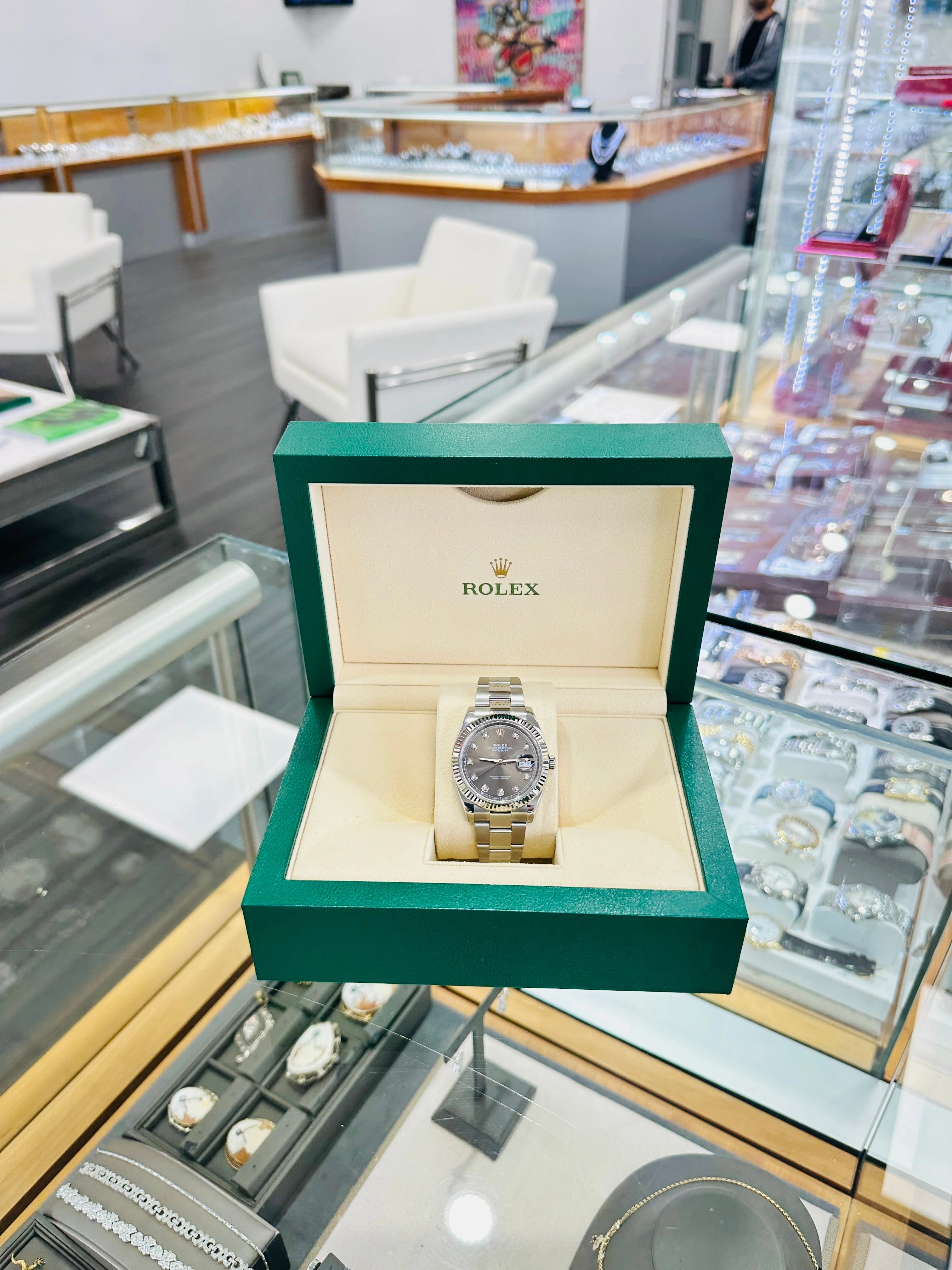 Rolex 41 Datejust 126334 Fluted Bezel Factory Rhodium Diamond Dial Oyster Bracelet Stainless Steel B/P
