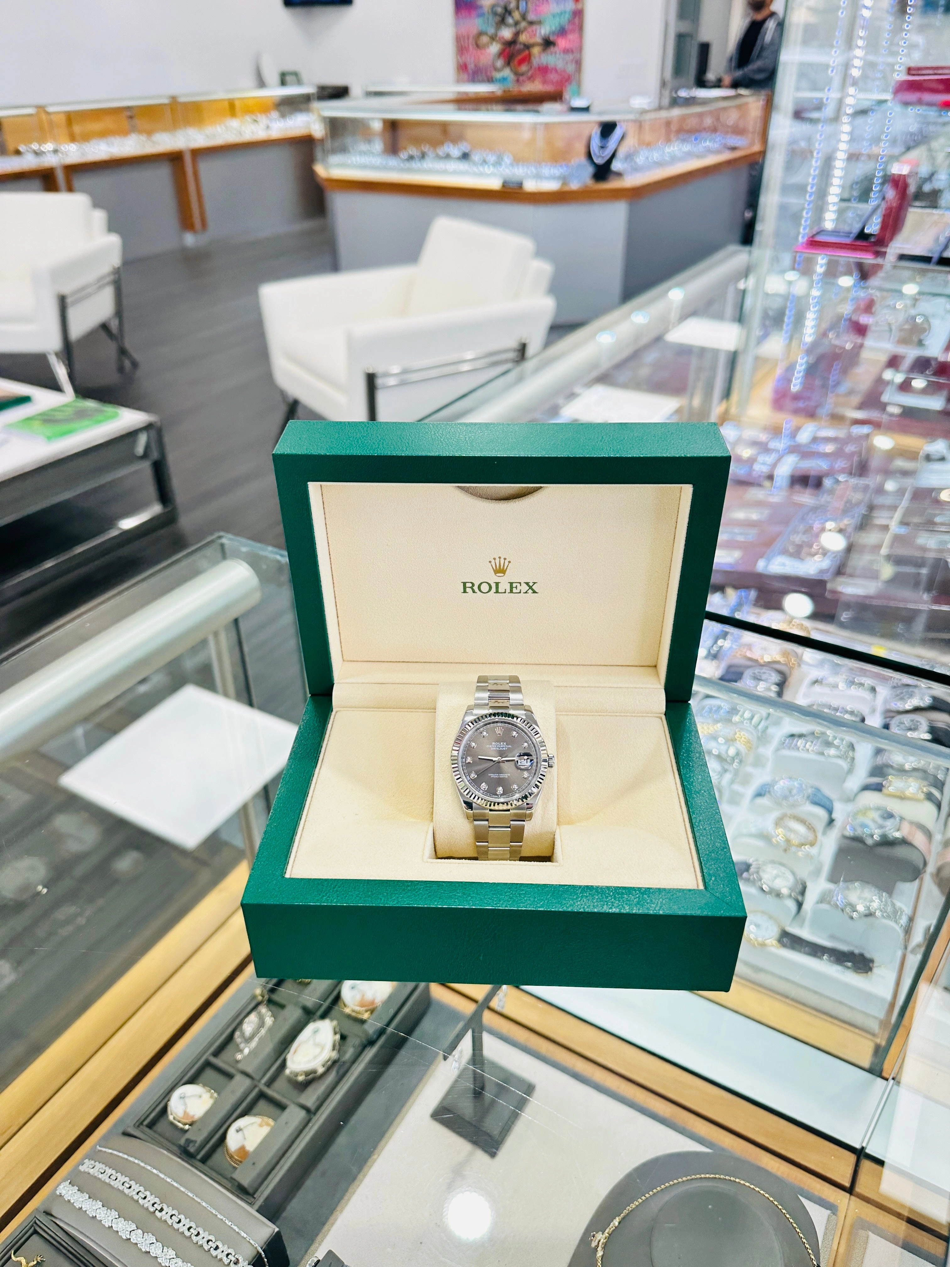 Rolex 41 Datejust 126334 Fluted Bezel Factory Rhodium Diamond Dial Oyster Bracelet Stainless Steel B/P