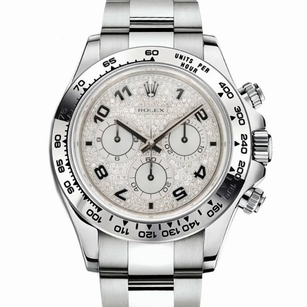 Rolex Cosmograph Daytona 40mm - Ref: 116509PAVE - Pave Diamond Dial, 18K White Gold Oyster Bracelet Men's Watch