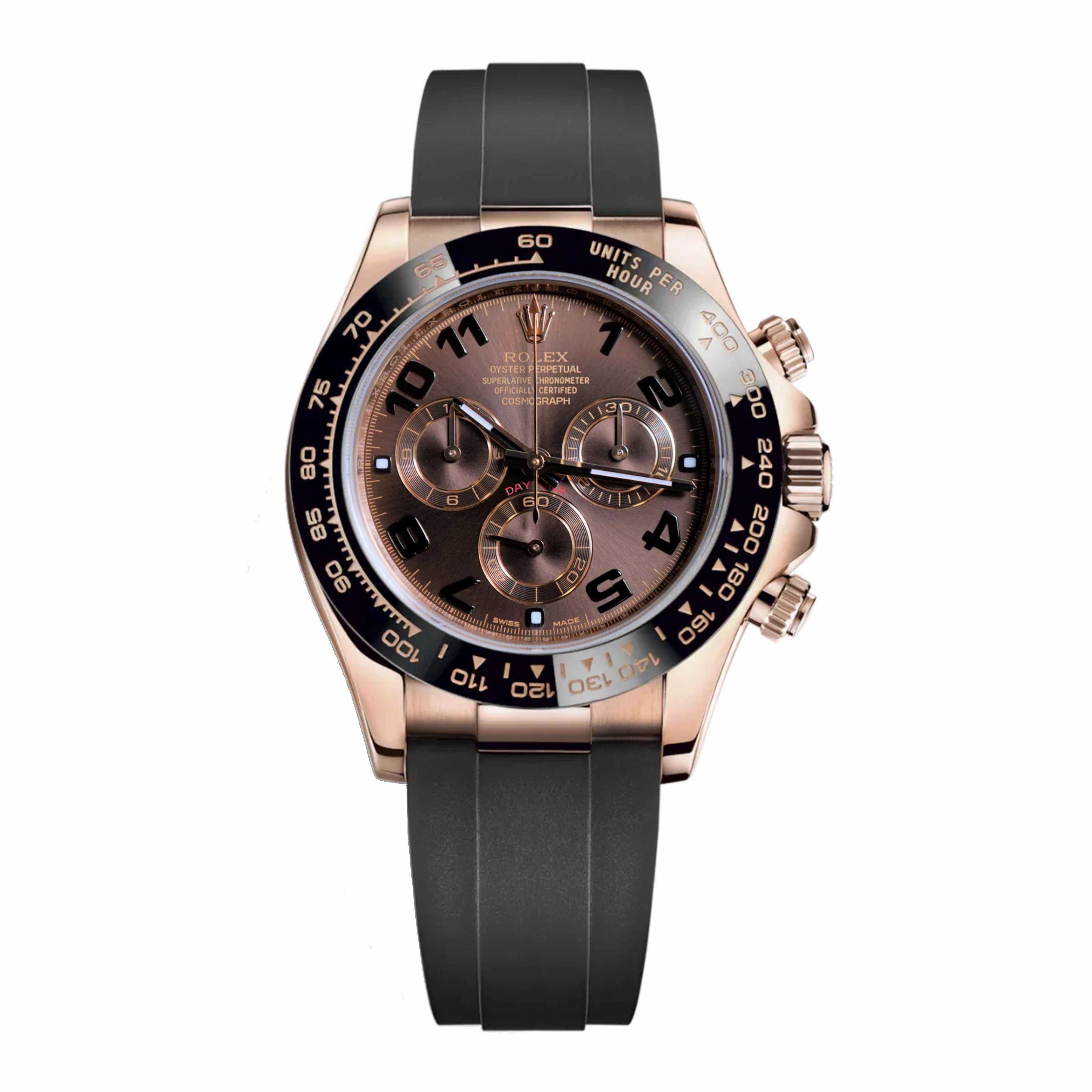 Rolex Cosmograph Daytona 40mm - Ref: 116515 LNchoof - Chocolate Arabic Numerals Dial & Ceramic Bezel, 18K Rose Gold Case Black Oysterflex Bracelet Men's Watch
