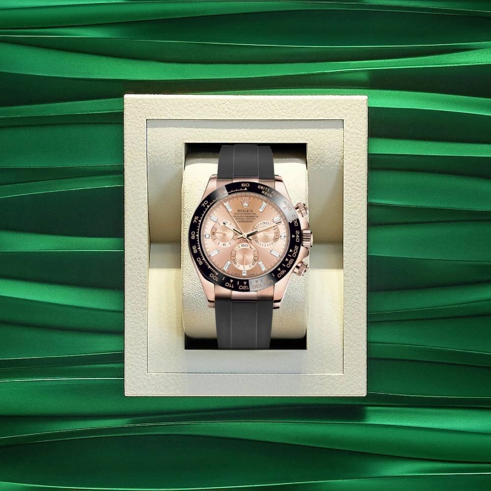 Rolex Cosmograph Daytona 40mm - Ref: 116515ln-0061 - Sundust Diamond Dial & Ceramic Bezel, 18K Rose Gold Case Black Oysterflex Bracelet Men's Watch