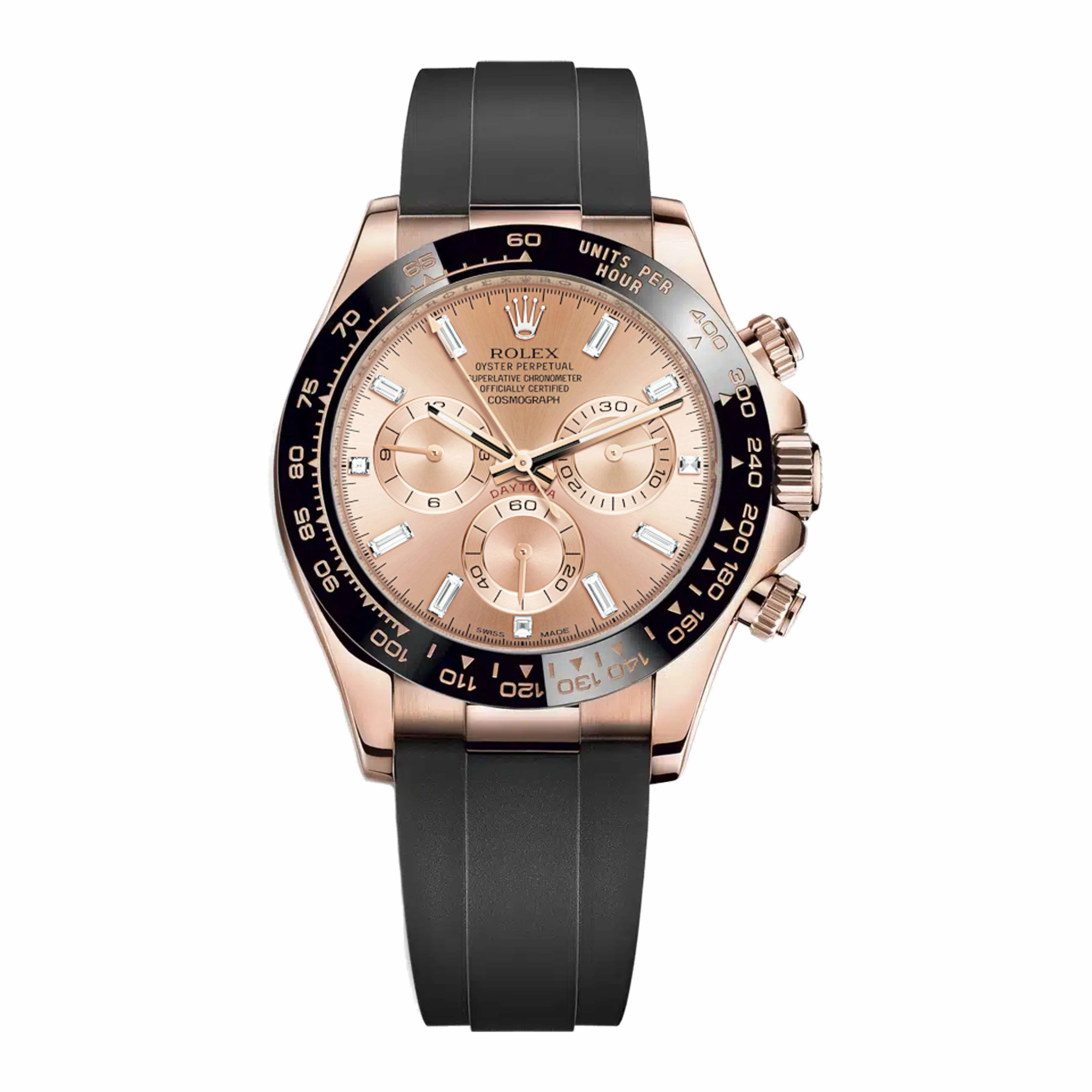 Rolex Cosmograph Daytona 40mm - Ref: 116515ln-0061 - Sundust Diamond Dial & Ceramic Bezel, 18K Rose Gold Case Black Oysterflex Bracelet Men's Watch