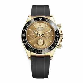 Rolex Cosmograph Daytona 40mm - Ref: 116518ln-0042 - Champagne Index Dial & Ceramic Bezel, 18K Yellow Gold Case Black Oysterflex Bracelet Men's Watch