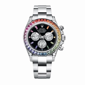 Rolex Cosmograph Daytona 40mm - Ref: 116599 RBOW - Black Sapphire Rainbow Dial & Bezel, 18K White Gold Oyster Bracelet Men's Watch