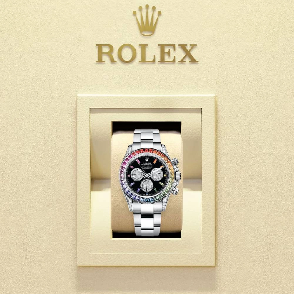 Rolex Cosmograph Daytona 40mm - Ref: 116599 RBOW - Black Sapphire Rainbow Dial & Bezel, 18K White Gold Oyster Bracelet Men's Watch