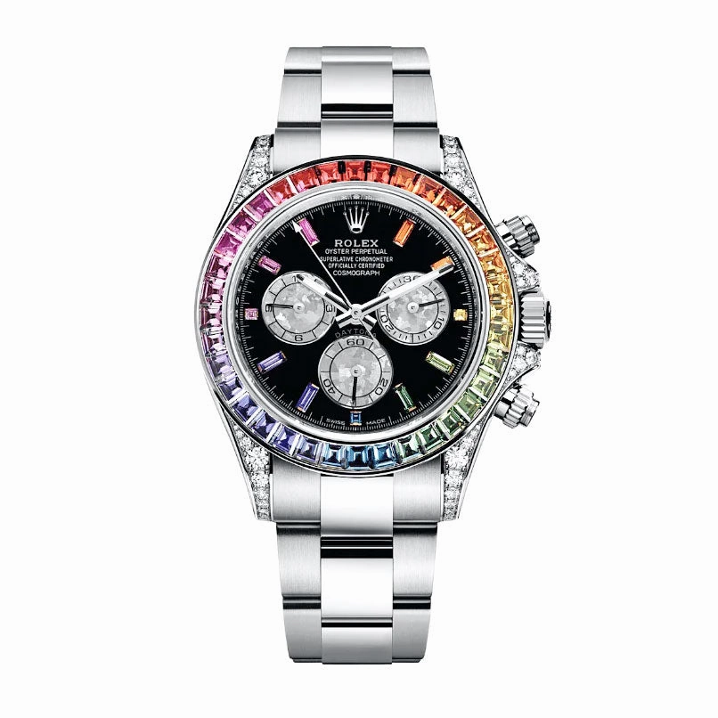 Rolex Cosmograph Daytona 40mm - Ref: 116599 RBOW - Black Sapphire Rainbow Dial & Bezel, 18K White Gold Oyster Bracelet Men's Watch