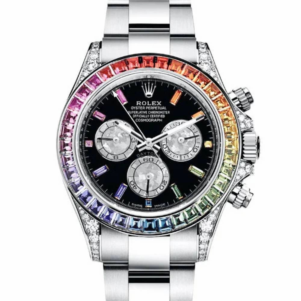 Rolex Cosmograph Daytona 40mm - Ref: 116599 RBOW - Black Sapphire Rainbow Dial & Bezel, 18K White Gold Oyster Bracelet Men's Watch