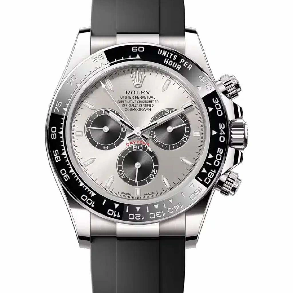 Rolex Cosmograph Daytona 40mm - Ref: 126519LN - Steel & Bright Black Index Dial & Ceramic Bezel, 18K White Gold Case Black Oysterflex Bracelet Men's Watch