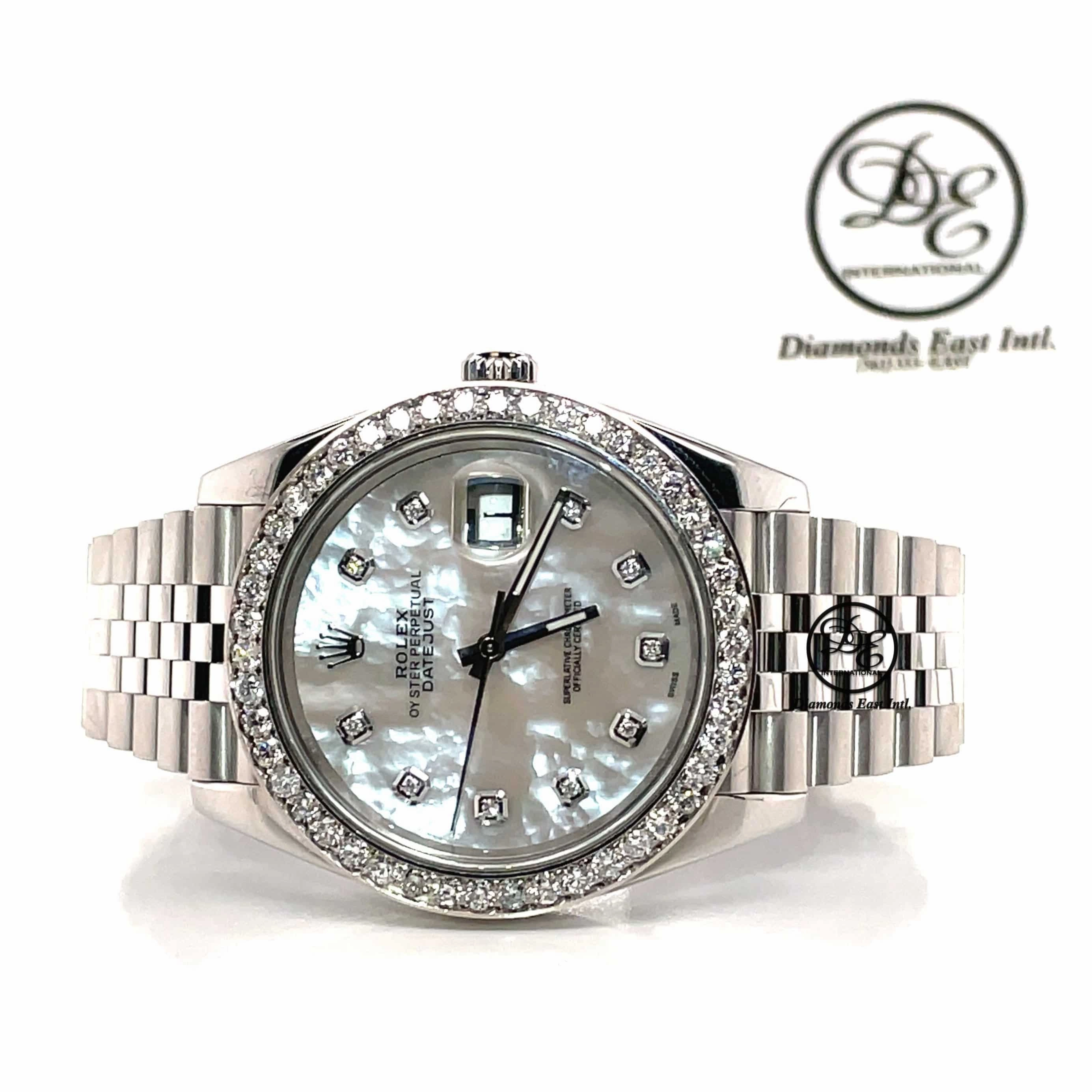 Rolex Date-Just 41mm 126300 Custom MOP Diamond Dial And Diamond Bezel Papers