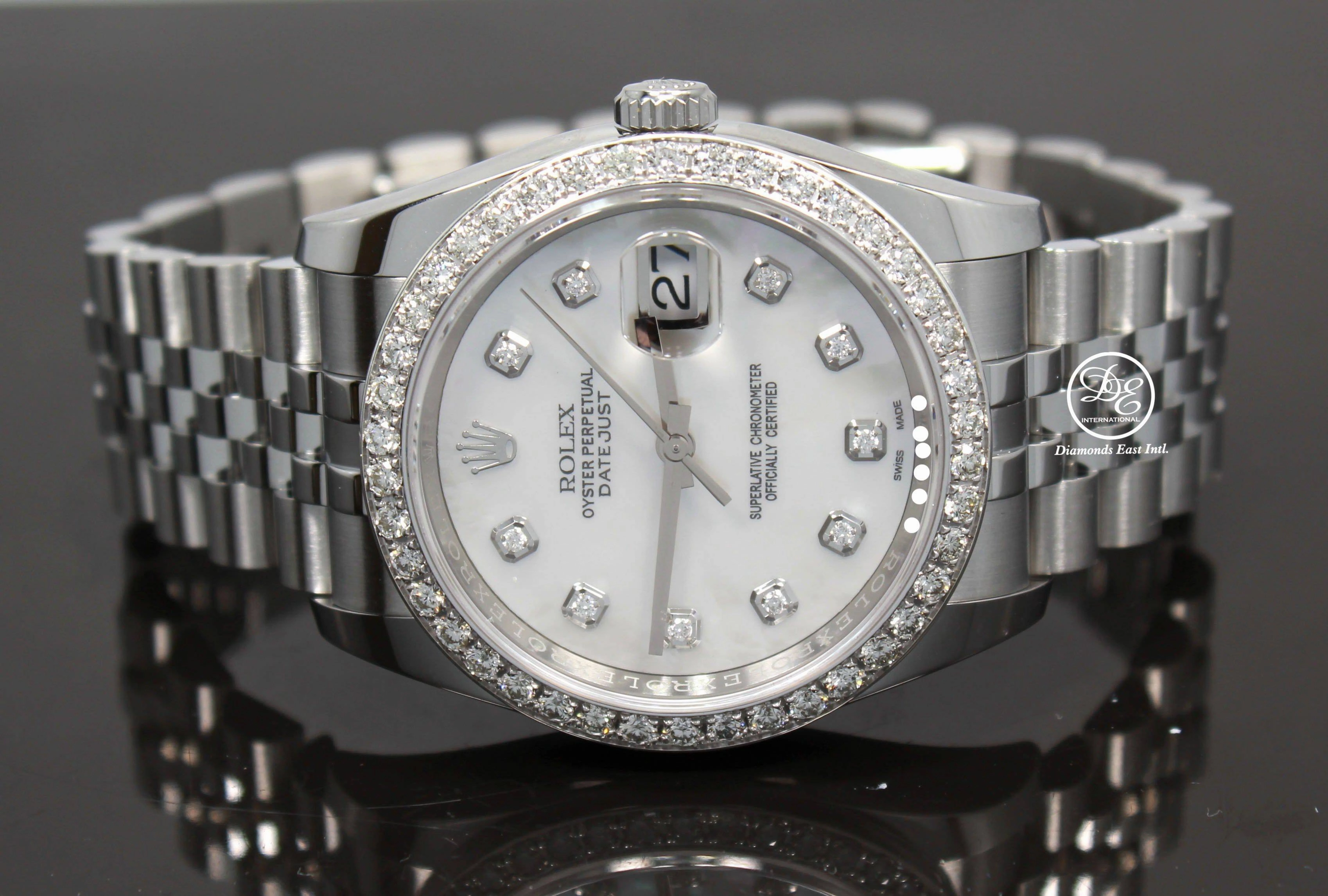 Rolex Datejust 116200 36mm Jubilee MOP Diamond Dial and Bezel Watch Box/Paper