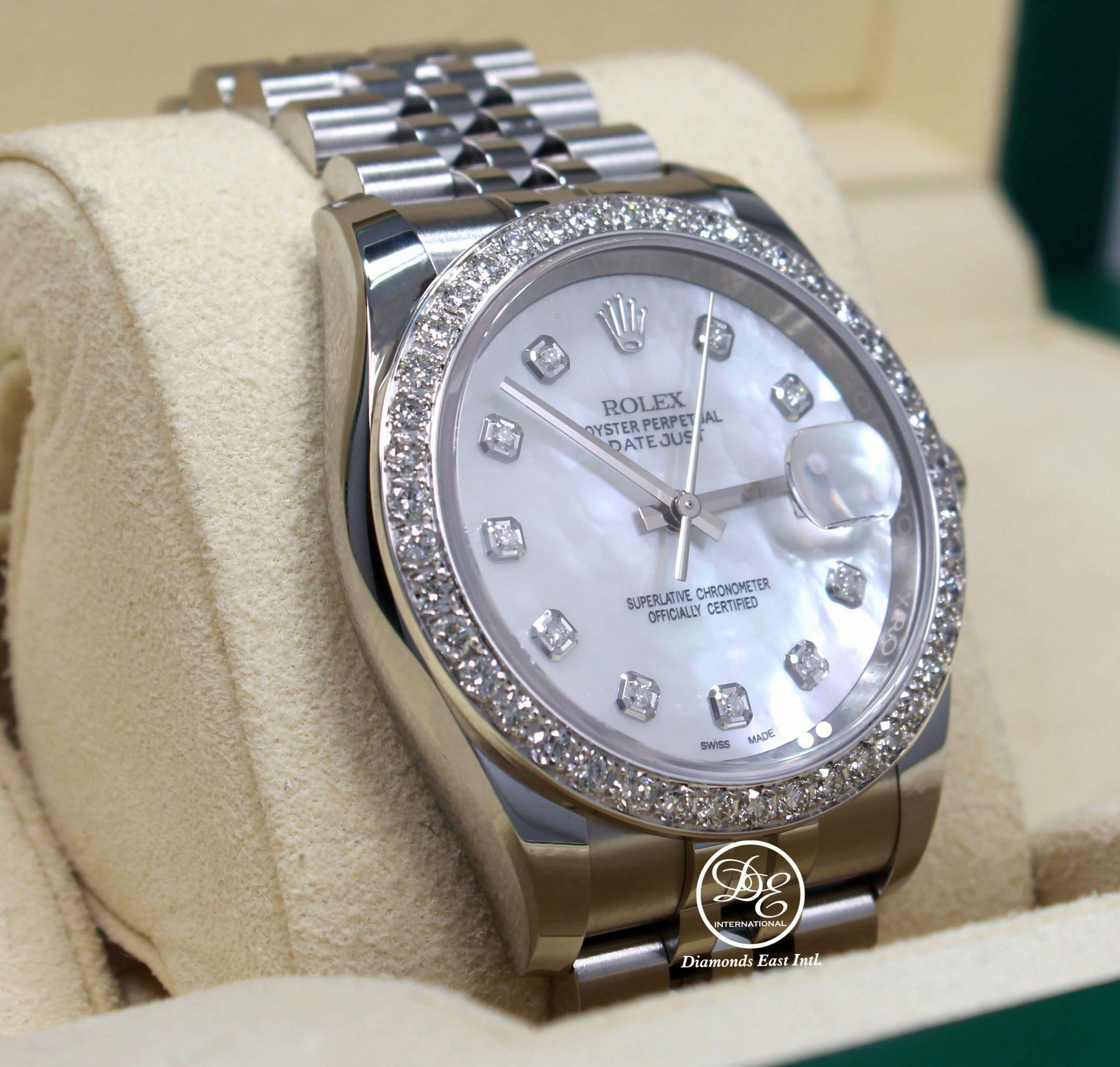 Rolex Datejust 116200 36mm Jubilee MOP Diamond Dial and Bezel Watch Box/Paper