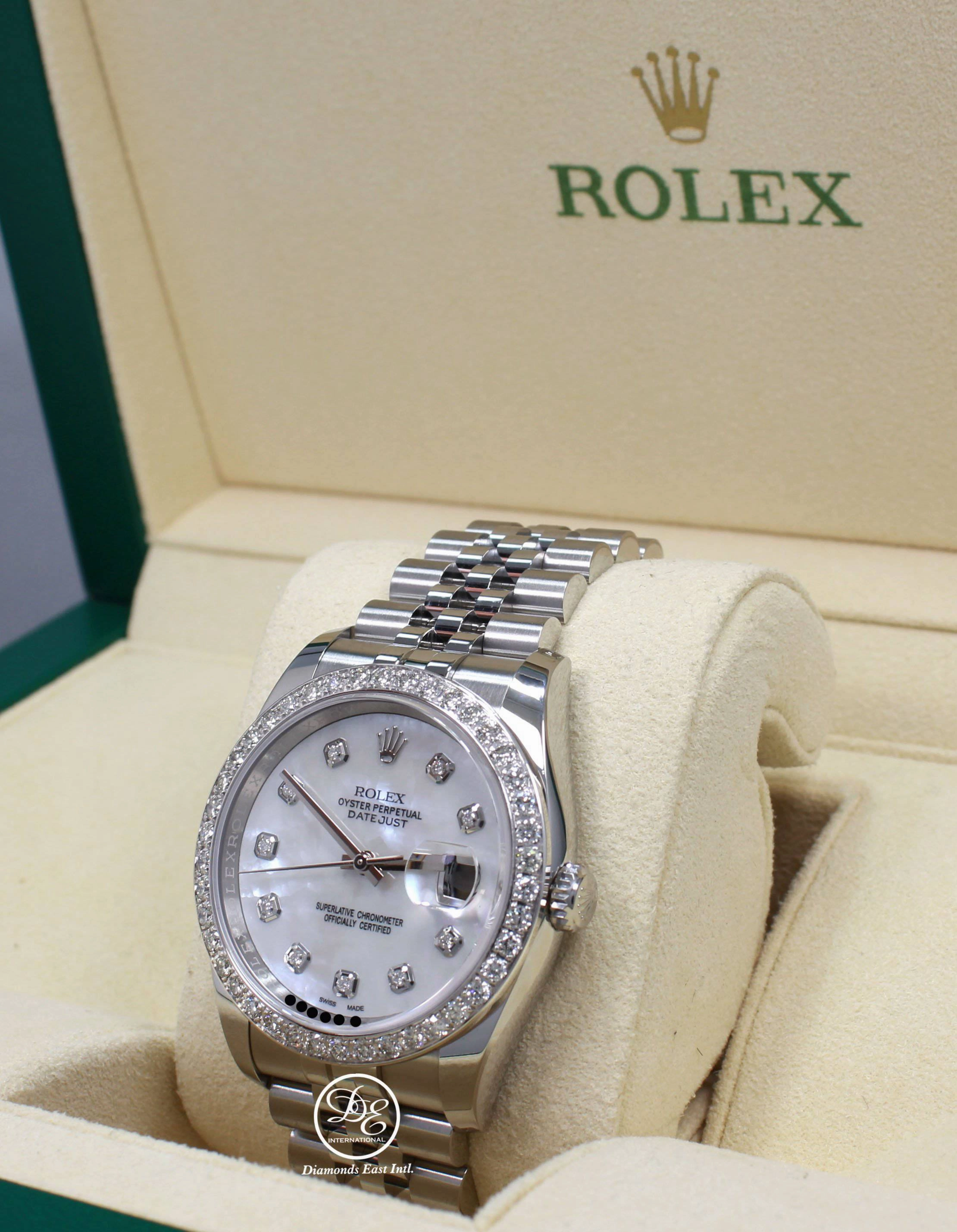 Rolex Datejust 116200 36mm Jubilee MOP Diamond Dial and Bezel Watch Box/Paper