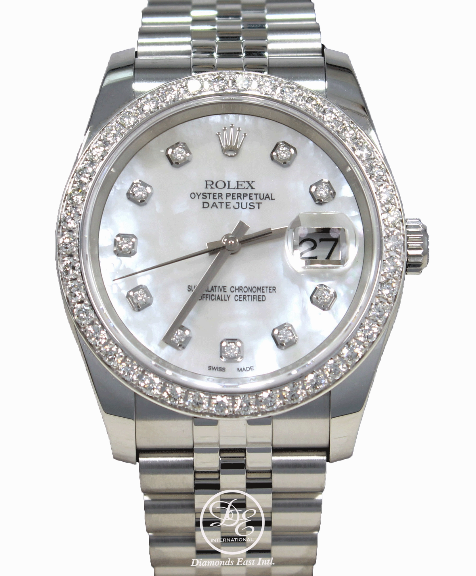Rolex Datejust 116200 36mm Jubilee MOP Diamond Dial and Bezel Watch Box/Paper