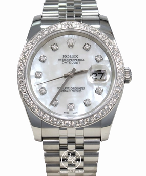 Rolex Datejust 116200 36mm Jubilee MOP Diamond Dial and Bezel Watch Box/Paper