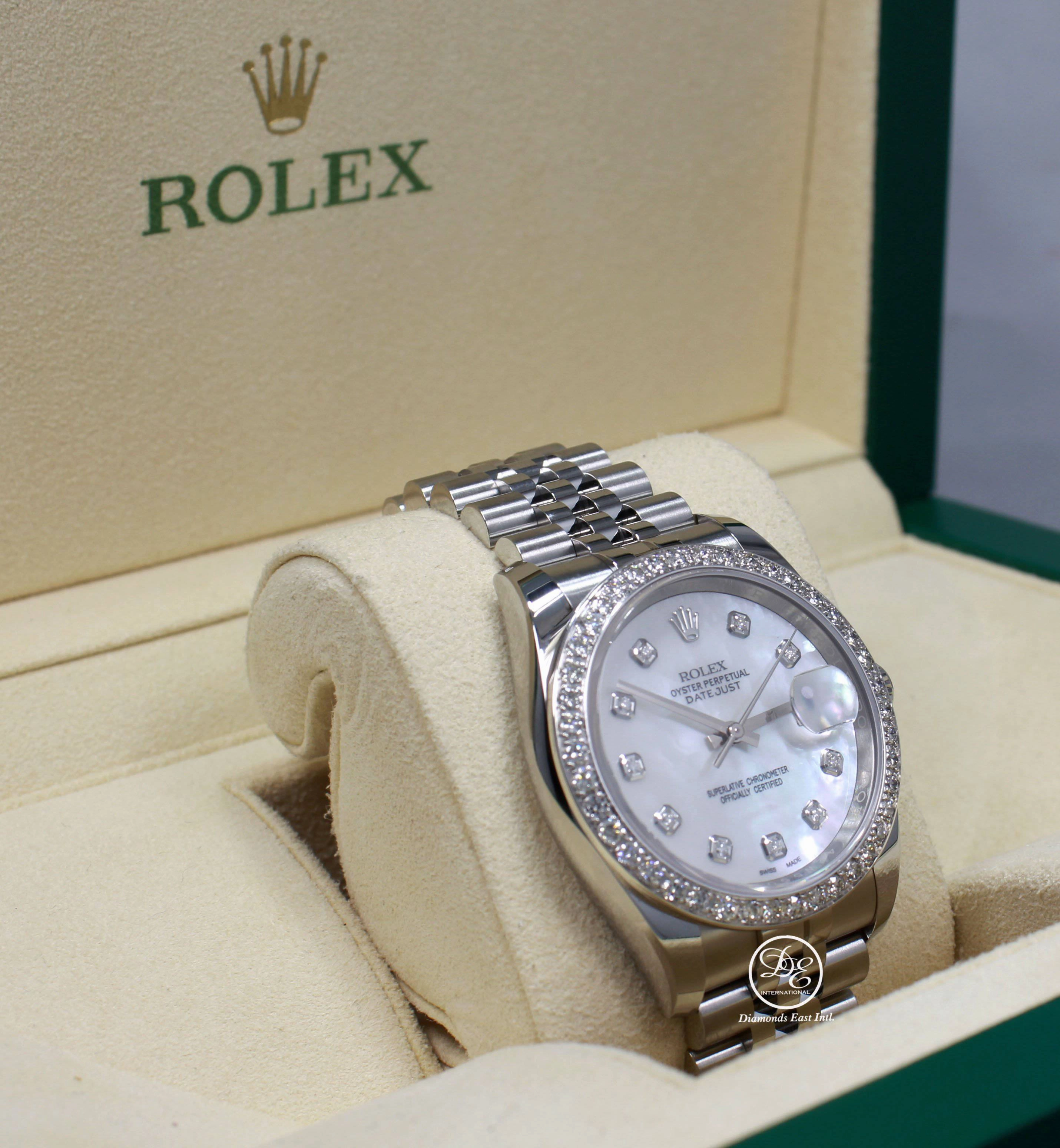 Rolex Datejust 116200 36mm Jubilee MOP Diamond Dial and Bezel Watch Box/Paper