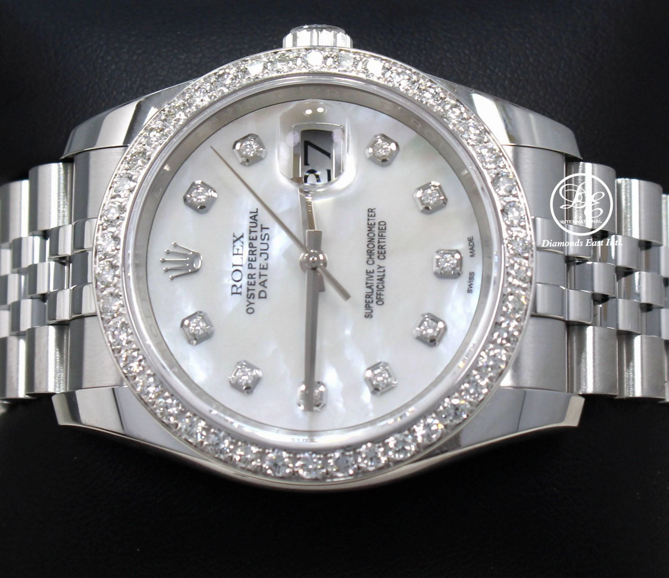 Rolex Datejust 116200 36mm Jubilee MOP Diamond Dial and Bezel Watch Box/Paper