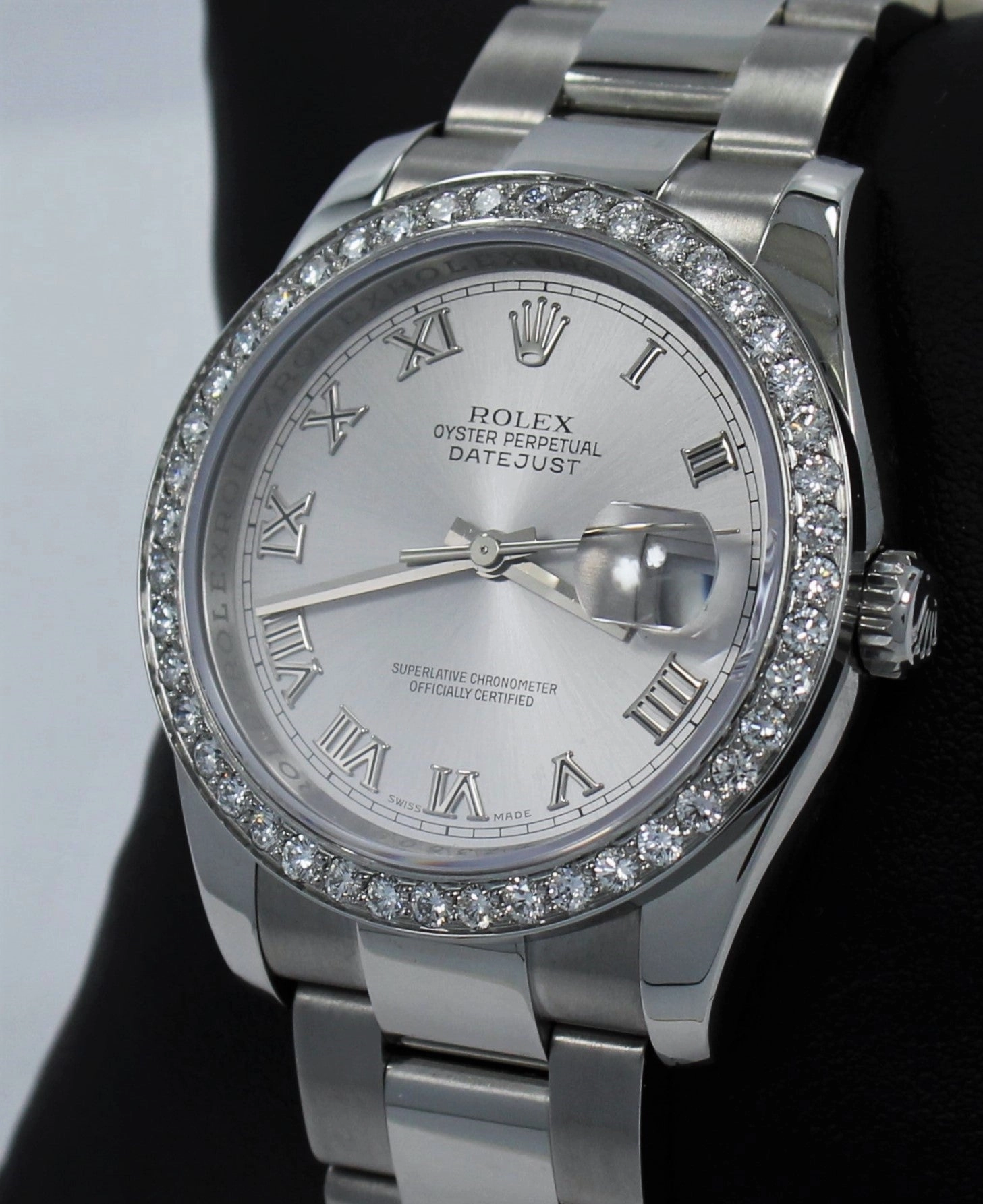 Rolex Datejust 116200 36mm Oyster Perpetual 1.95CT Diamond Bezel Silver Roman Dial