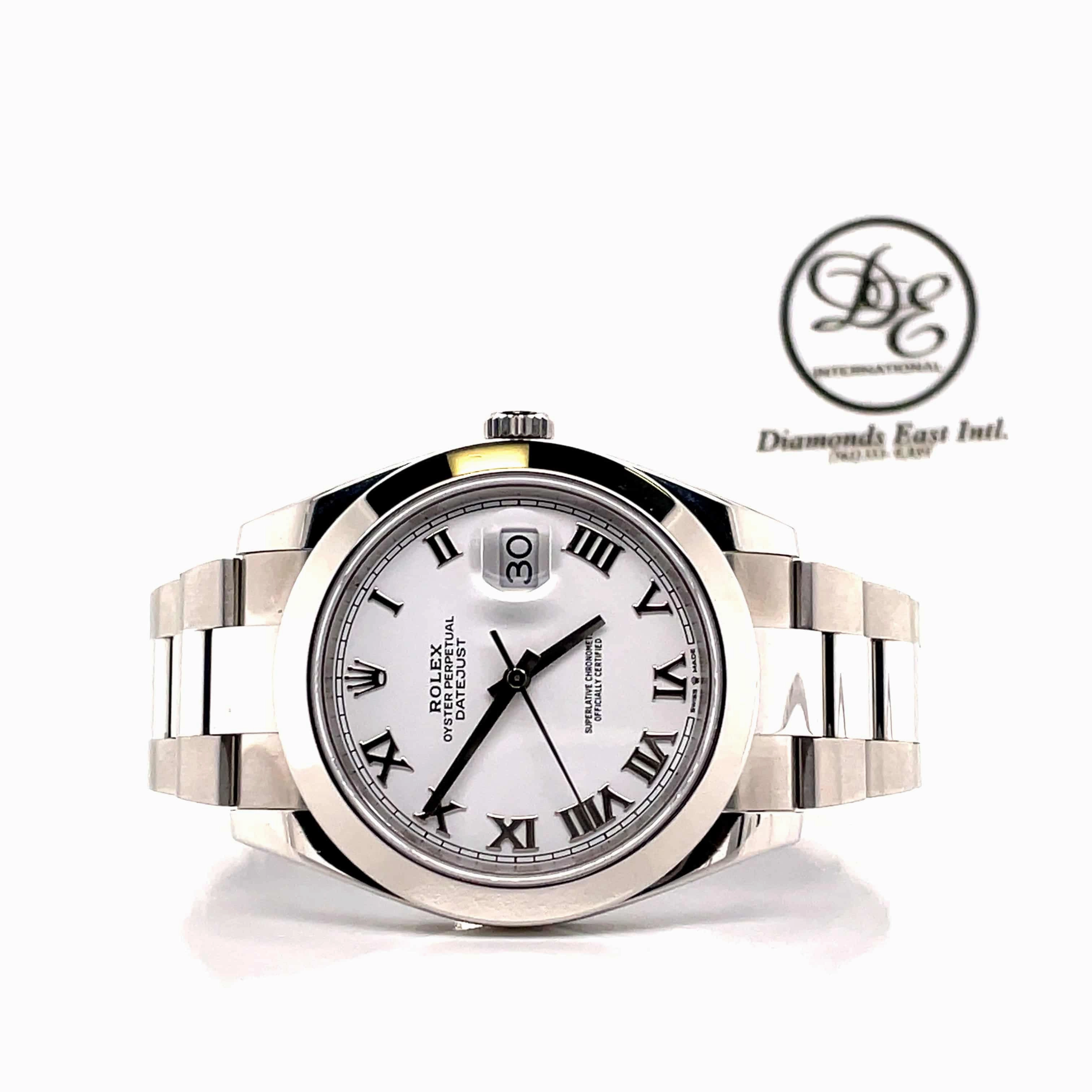 Rolex Datejust 126300 41mm White Roman Dial Smooth Bezel