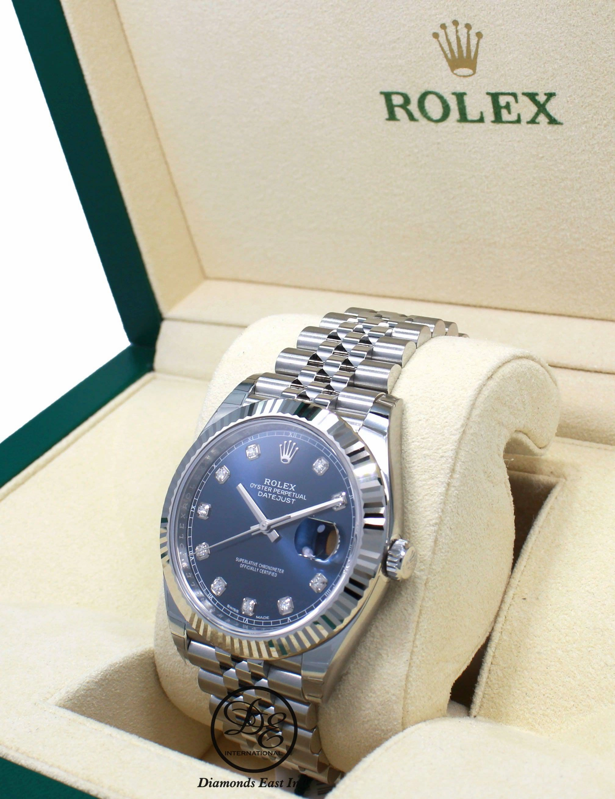 Rolex Datejust 126334 41mm Jubilee Blue Diamond Dial 18K White Gold Bezel UNWORN