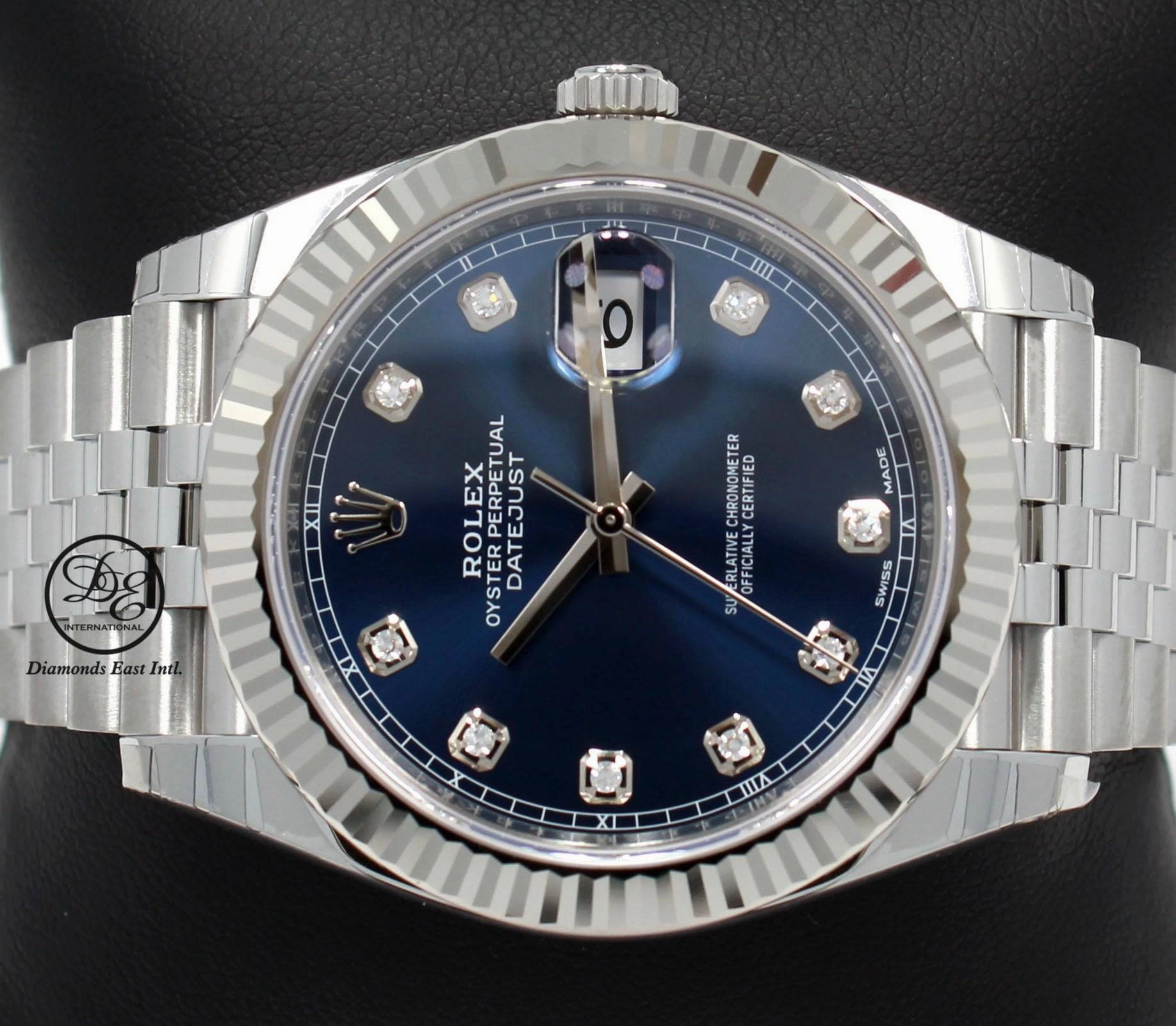 Rolex Datejust 126334 41mm Jubilee Blue Diamond Dial 18K White Gold Bezel UNWORN