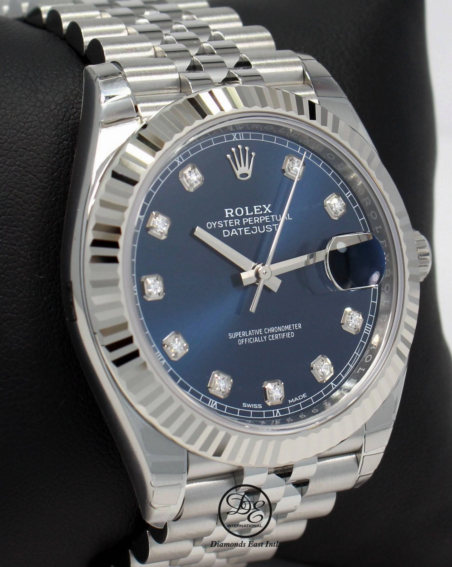 Rolex Datejust 126334 41mm Jubilee Blue Diamond Dial 18K White Gold Bezel UNWORN