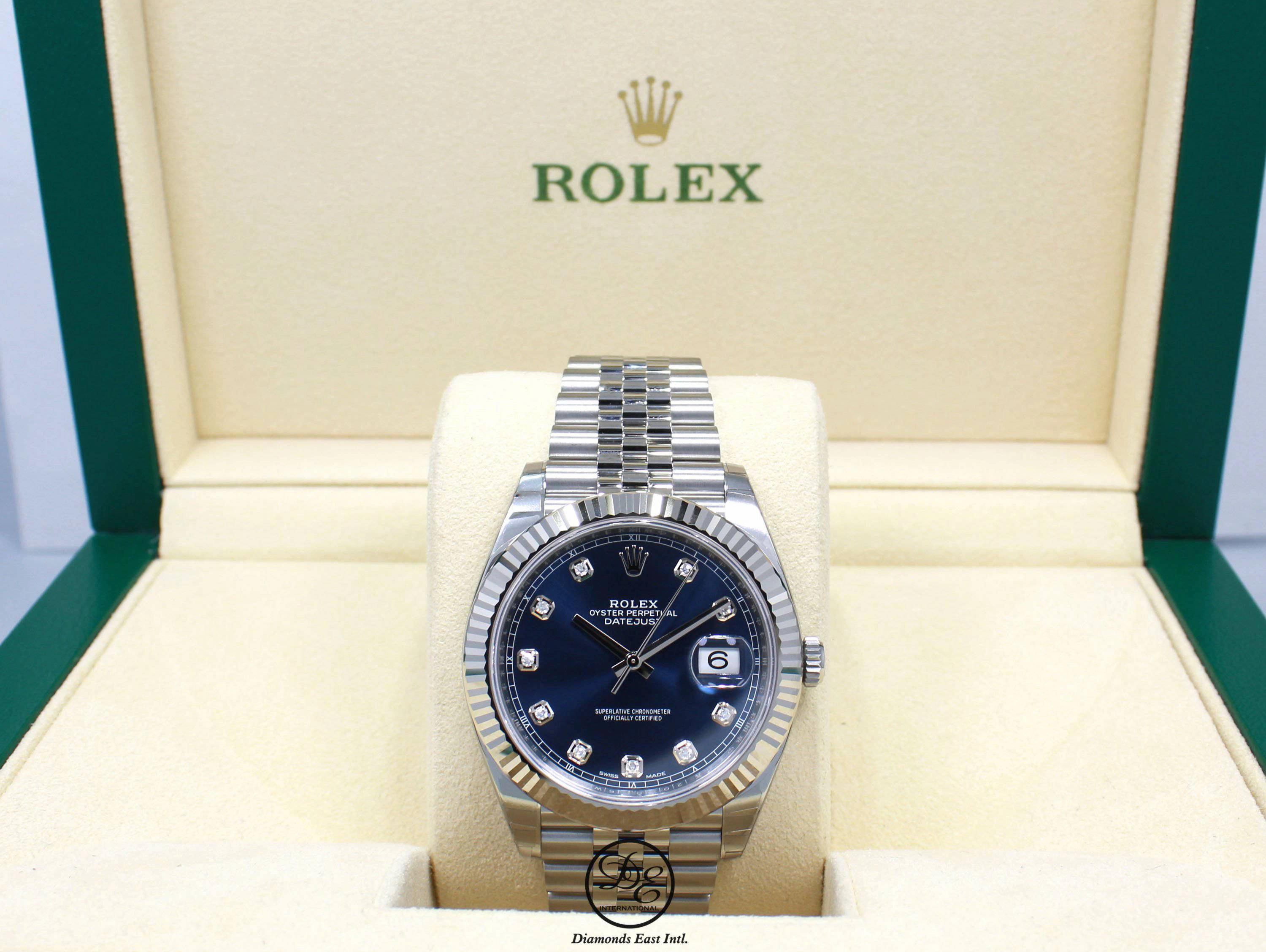 Rolex Datejust 126334 41mm Jubilee Blue Diamond Dial 18K White Gold Bezel UNWORN