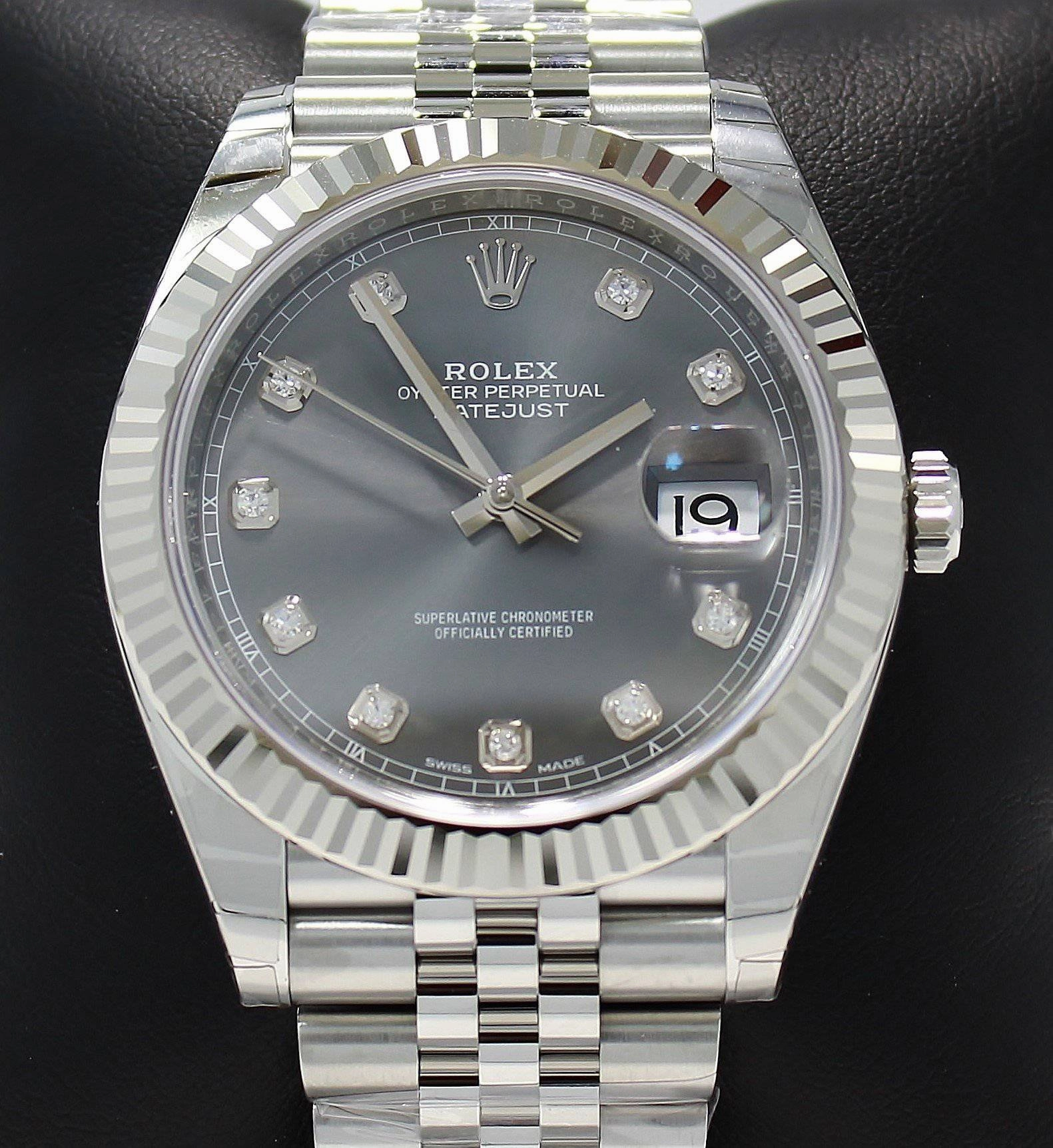 Rolex Datejust 126334 41mm Jubilee Rhodium Diamond Dial 18K White Gold Bezel NEW