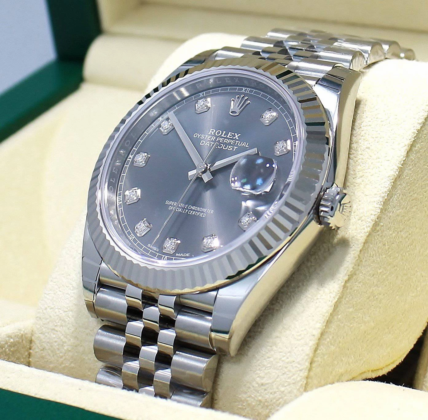 Rolex Datejust 126334 41mm Jubilee Rhodium Diamond Dial 18K White Gold Bezel NEW