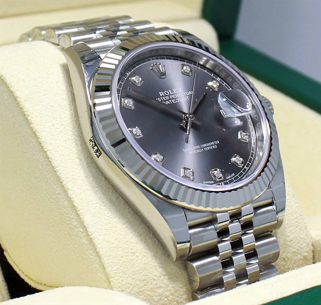 Rolex Datejust 126334 41mm Jubilee Rhodium Diamond Dial 18K White Gold Bezel NEW