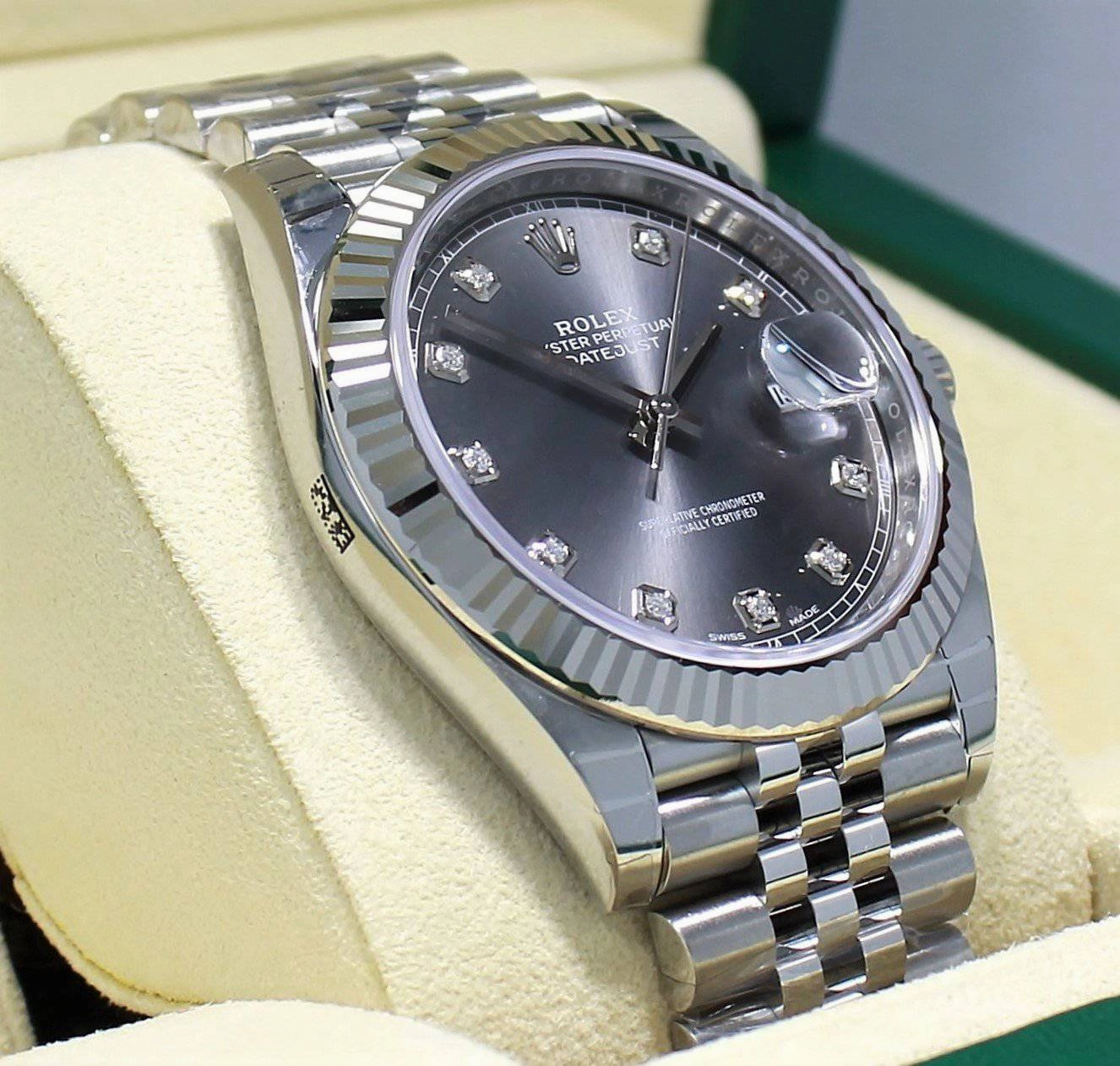 Rolex Datejust 126334 41mm Jubilee Rhodium Diamond Dial 18K White Gold Bezel NEW