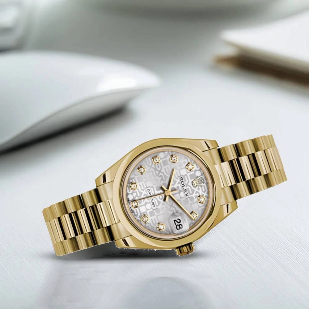 Rolex Datejust 31mm - Ref: 178248 sjdp - Silver Jubilee Dial, 18K Yellow Gold President Bracelet Women's Watch