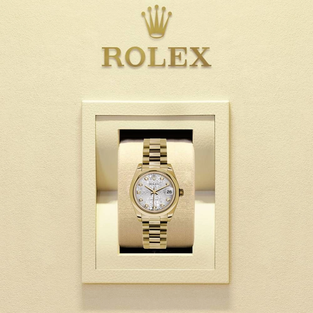 Rolex Datejust 31mm - Ref: 178248 sjdp - Silver Jubilee Dial, 18K Yellow Gold President Bracelet Women's Watch
