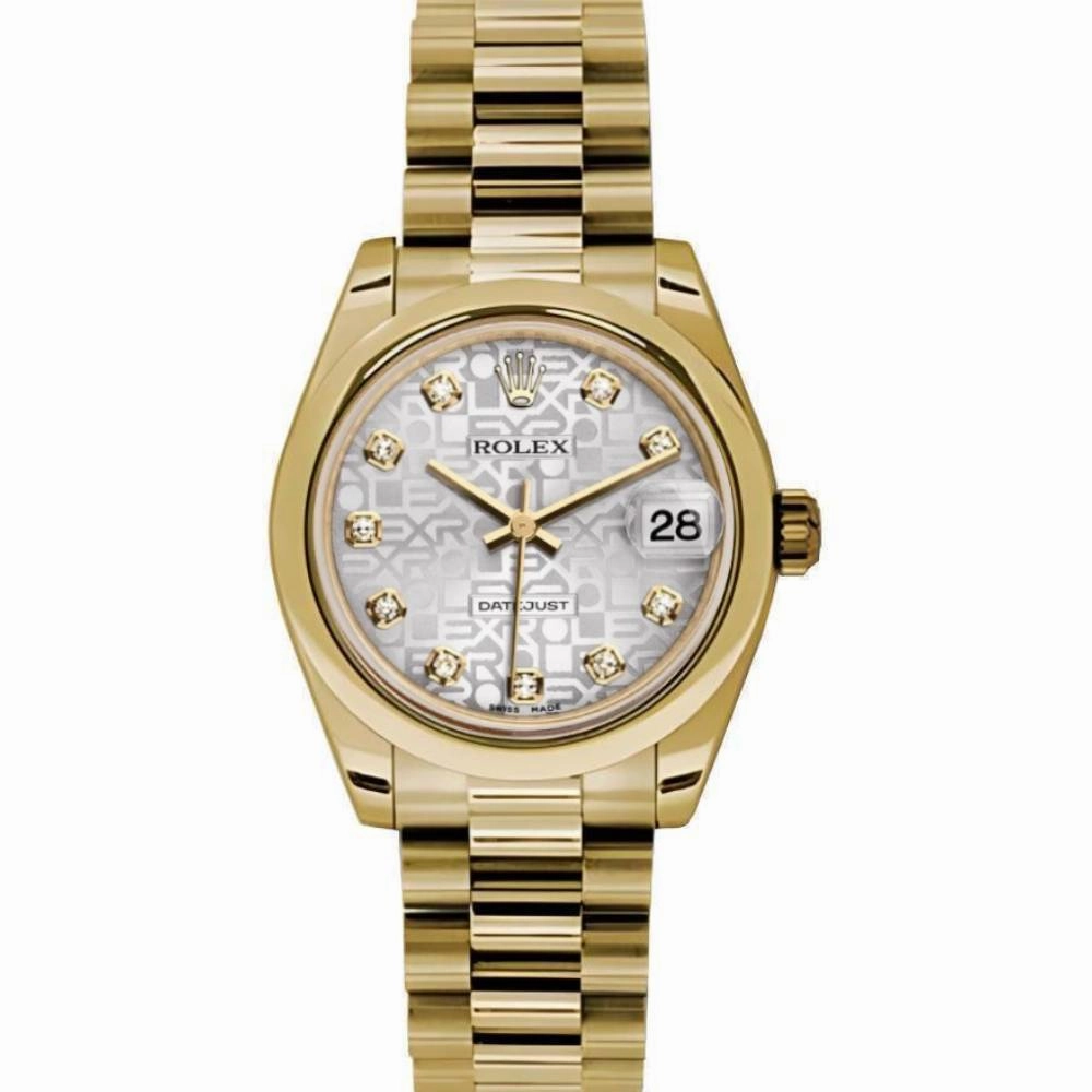 Rolex Datejust 31mm - Ref: 178248 sjdp - Silver Jubilee Dial, 18K Yellow Gold President Bracelet Women's Watch