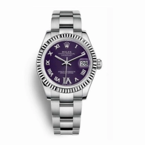 Rolex Datejust 31mm - Ref: 178274-0087 - Purple Roman Diamond Dial, Stainless Steel Oyster Bracelet Women's Watch
