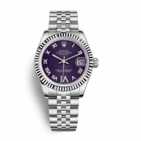 Rolex Datejust 31mm - Ref: 178274-0088 - Purple Roman Diamond Dial, Stainless Steel Jubilee Bracelet Women's Watch
