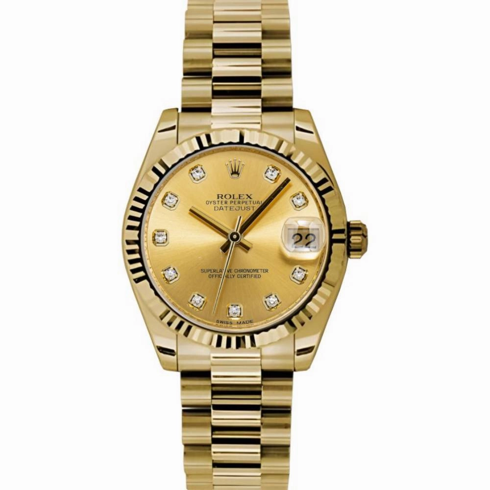 Rolex Datejust 31mm - Ref: 178278 chdp - Champagne Dial, 18K Yellow Gold President Bracelet Women's Watch