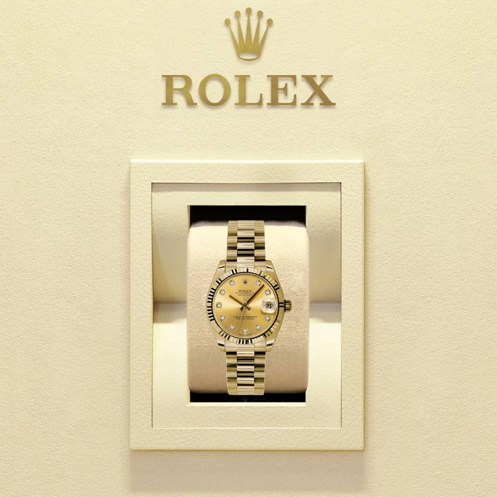 Rolex Datejust 31mm - Ref: 178278 chdp - Champagne Dial, 18K Yellow Gold President Bracelet Women's Watch