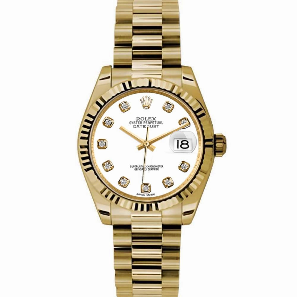 Rolex Datejust 31mm - Ref: 178278 wdp - White Dial, 18K Yellow Gold President Bracelet Women's Watch