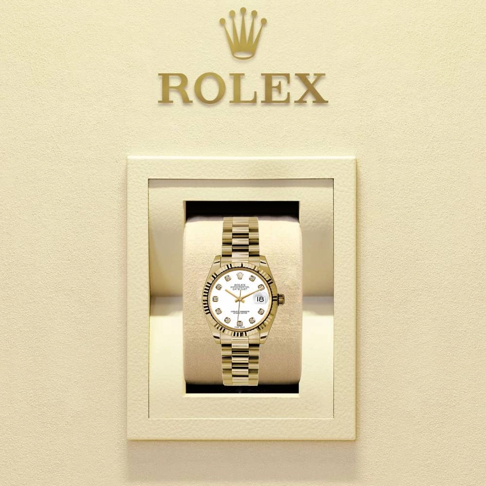 Rolex Datejust 31mm - Ref: 178278 wdp - White Dial, 18K Yellow Gold President Bracelet Women's Watch