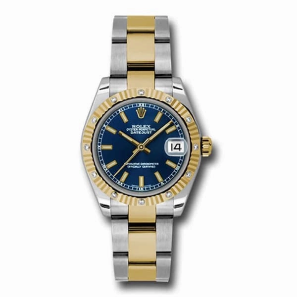 Rolex Datejust 31mm - Ref: 178313 blio - Blue Stick Dial & Diamond Bezel, Two Tone Stainless Steel & 18K Yellow Gold Oyster Bracelet Women's Watch