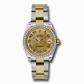 Rolex Datejust 31mm - Ref: 178383 chcao - Champagne Stick Dial & Diamond Bezel, Two Tone Stainless Steel & 18K Yellow Gold Oyster Bracelet Women's Watch